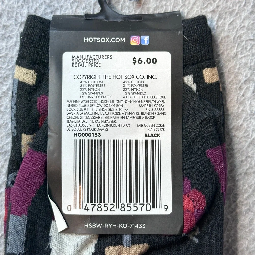 Hot Sox Socks Women 9-11 Black Wine Bottles Glasses Grapes Novelty Crew HO000153